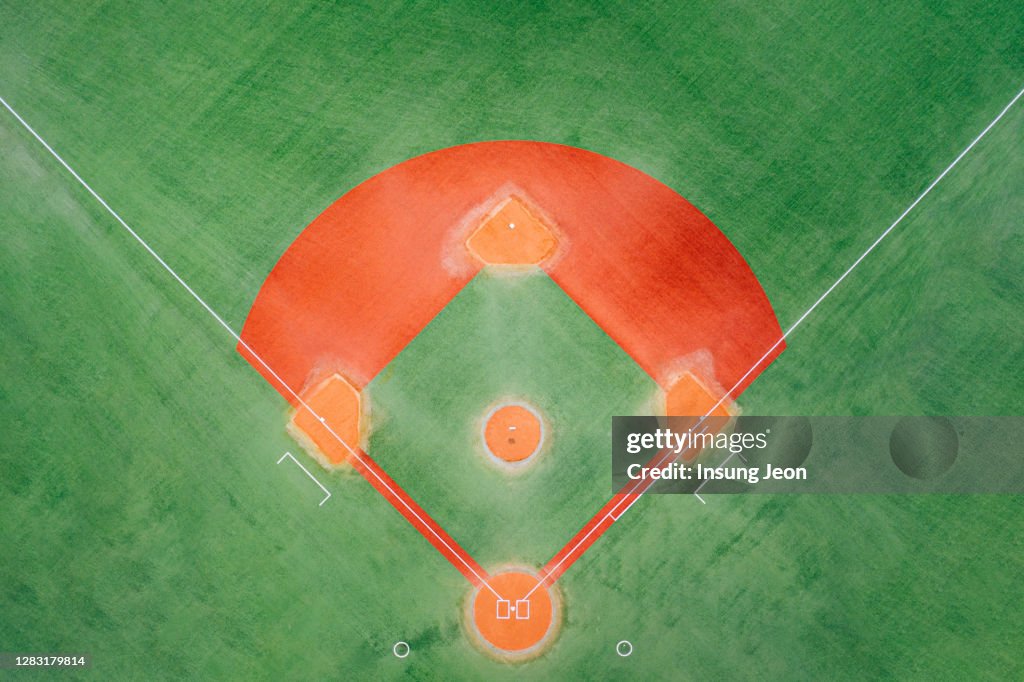 Aerial view of empty baseball field