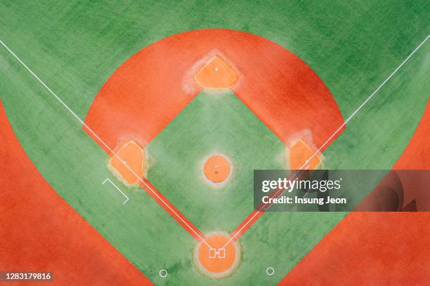 aerial view of empty baseball field - baseball field background stock pictures, royalty-free photos & images