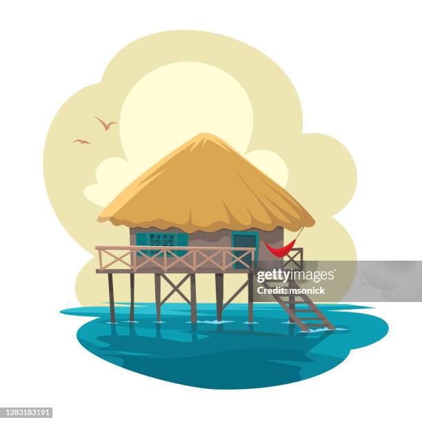 tropical house - beach cottage stock illustrations