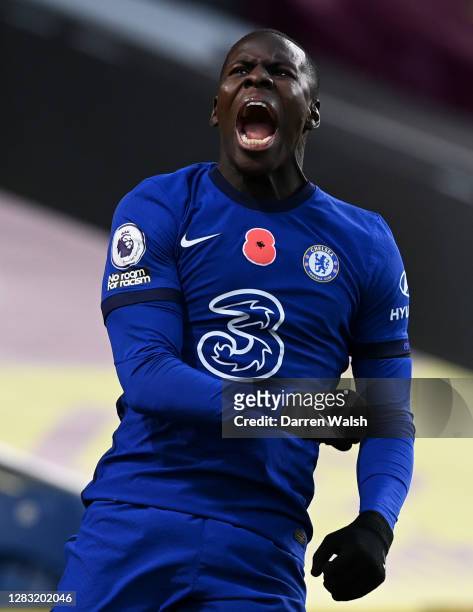 Kurt Zouma of Chelsea celebrates after scoring his team's second goal during the Premier League match between Burnley and Chelsea at Turf Moor on...
