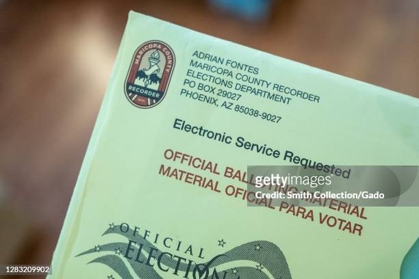 Close-up of 2020 mail in general election ballot for Maricopa County, Arizona, photographed in San Ramon, California, October 21, 2020.