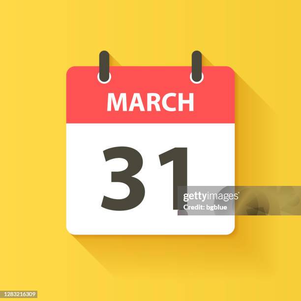 ilustraciones, imágenes clip art, dibujos animados e iconos de stock de 31 de marzo - icono del calendario diario en estilo de diseño plano - marzo