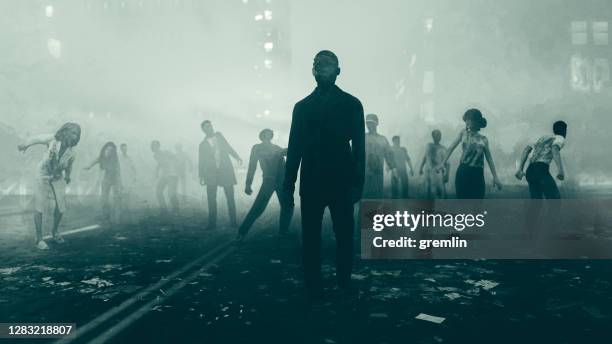 beginning of the zombie apocalypse - street riot stock pictures, royalty-free photos & images