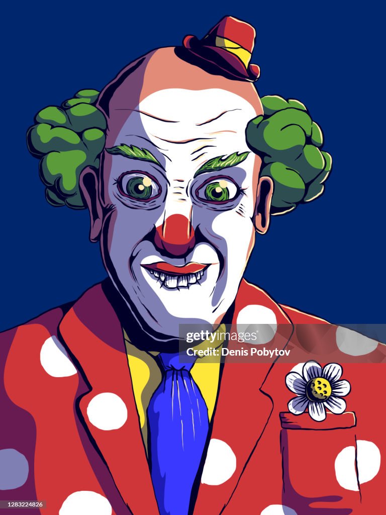 Handdrawn Funny Cartoon Illustration Grimacing Clown High-Res Vector  Graphic - Getty Images
