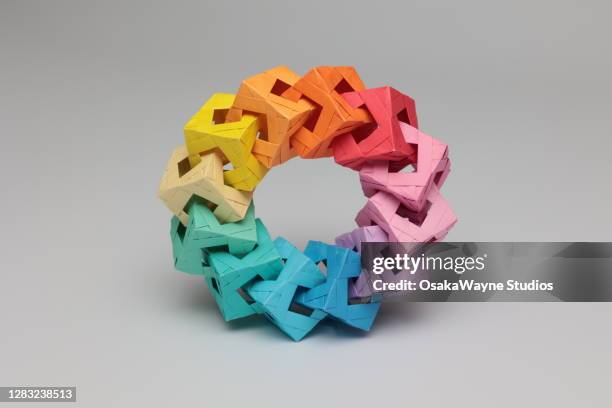 rainbow origami circle - origami stock pictures, royalty-free photos & images