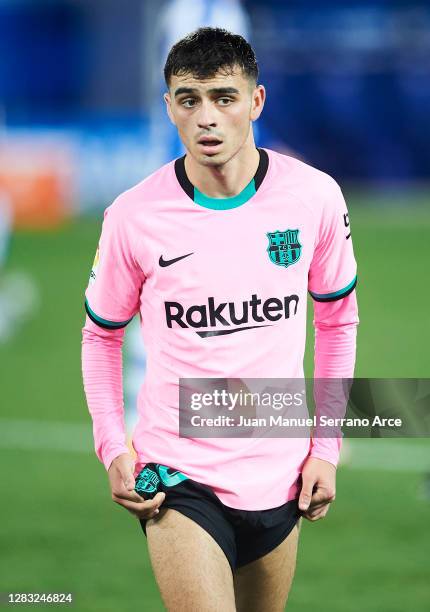 Pedri Gonzalez of FC Barcelona reacts during the La Liga Santander match between Deportivo Alavés and FC Barcelona at Estadio de Mendizorroza on...