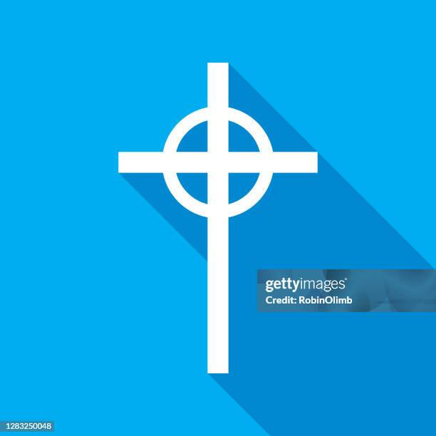 blue old fashioned religious cross icon - presbyterianism stock illustrations