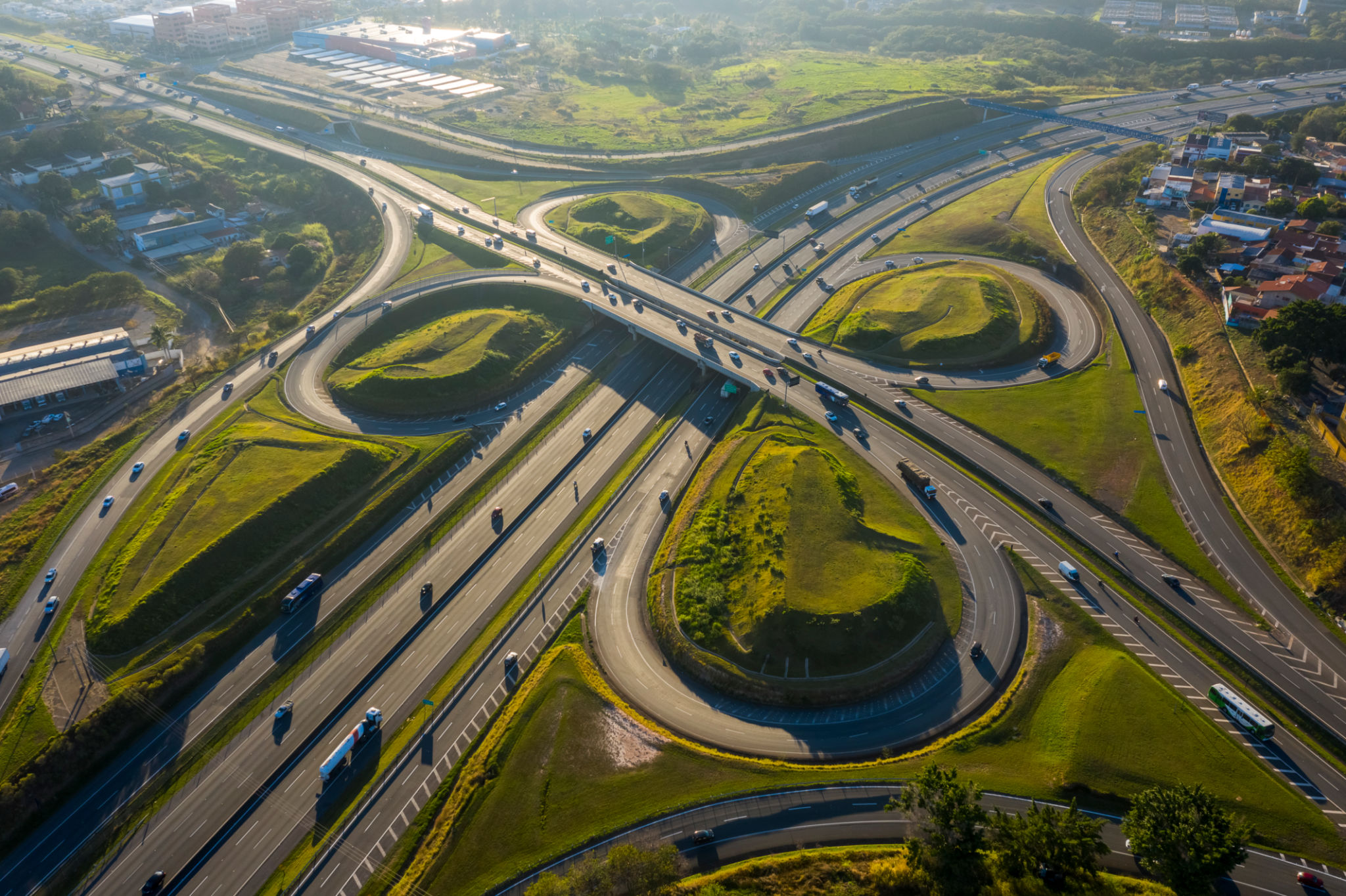 highway crossing in Campinas at dawn seen from above, Sao Paulo, Brazil, highway crossing in Campinas at dawn seen from above, Sao Paulo, Brazil,