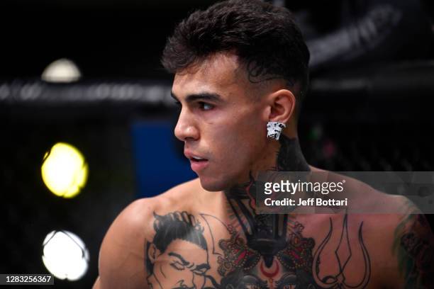 Andre Fili prepares to fight Bryce Mitchell in a featherweight bout during the UFC Fight Night event at UFC APEX on October 31, 2020 in Las Vegas,...