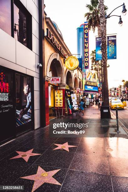 アメリカ・サンセットのロサンゼルスのハリウッド大通りでのハリウッドのウォーク・オブ・フェイム - ウォークオブフェーム ストックフォトと画像