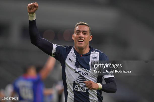 Rogelio Funes Mori of Monterrey celebrates after scoring his team’s first goal during the 16th round match between Monterrey and Cruz Azul as part of...