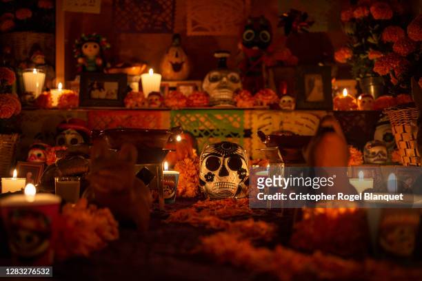 An offering is set inside a house in Mexico City ahead of Day of the Dead celebrations on October 31, 2020 in Mexico City, Mexico. Considered one of...