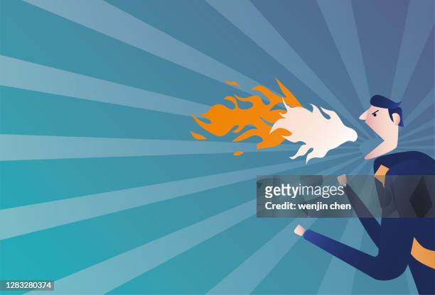 illustrations, cliparts, dessins animés et icônes de homme fâché crachant le feu avec sa bouche - angry customer