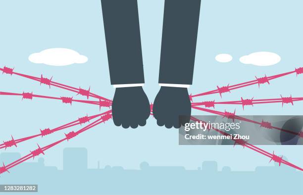 prison escape - breaking boundaries stock illustrations