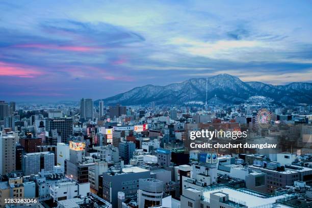 beautiful view at sapporo tv tower, famous landmark for visitors around the world - sapporo stock pictures, royalty-free photos & images