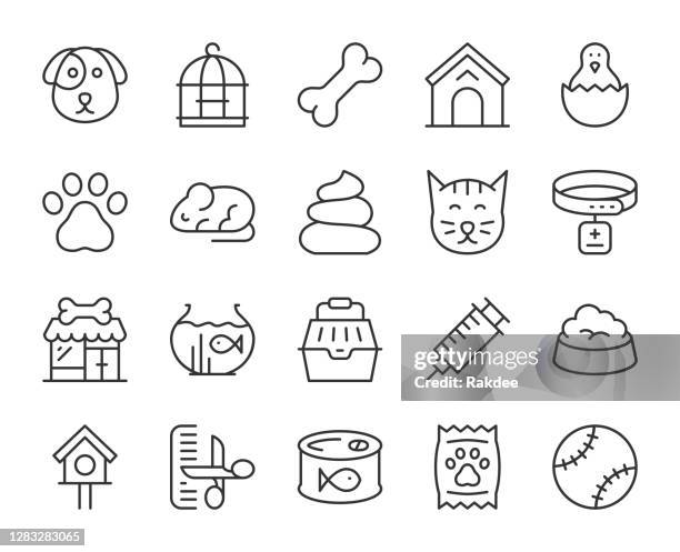 domestic animals - light line icons - fish tank stock illustrations