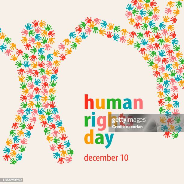 human rights day handprints people - hand print stock illustrations