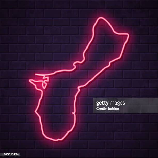 ilustrações, clipart, desenhos animados e ícones de mapa de guam - placa de neon brilhante no fundo da parede de tijolos - mariana islands