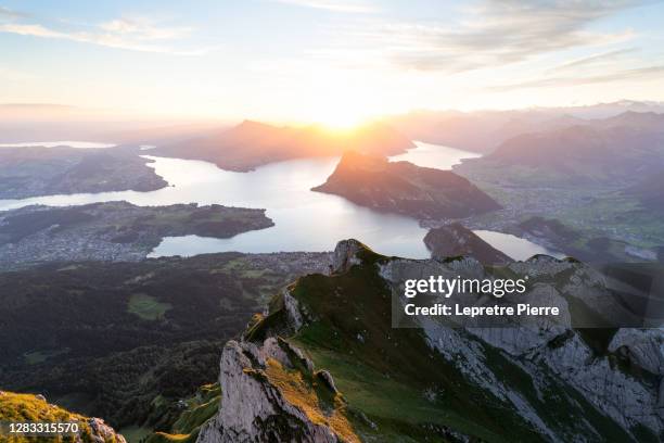 sunrise in mont pilatus (luzern, vierwaldstättersee), switzerland - lake lucerne stock pictures, royalty-free photos & images