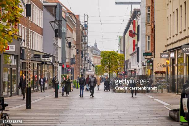 pedestrian street in the morning - aarhus denmark stock pictures, royalty-free photos & images