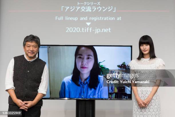 Film director Hirokazu Kore-eda, Film director Bora Kim and Actress Ai Hashimoto attend Asia Lounge 'Kim Bora x Ai Hashimoto Talk Show' as a part of...