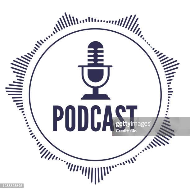 podcast round design audio element - music studio logo stock illustrations