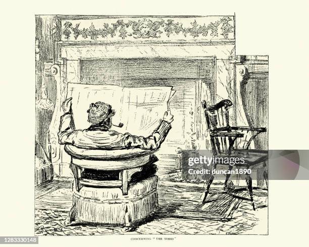 john everett millais, artist, reading the newspaper, victorian, 1888 - statue of millais stock illustrations