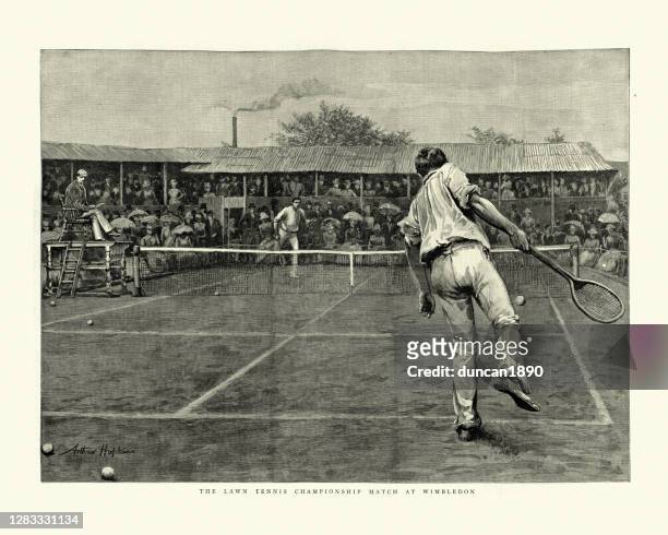 victorian lawn tennis match, 1888 wimbledon championships - wimbledon tennis stock illustrations