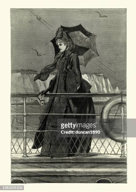 victorian widow wearing black mourning dress, fashion, 19th century - mourning stock illustrations