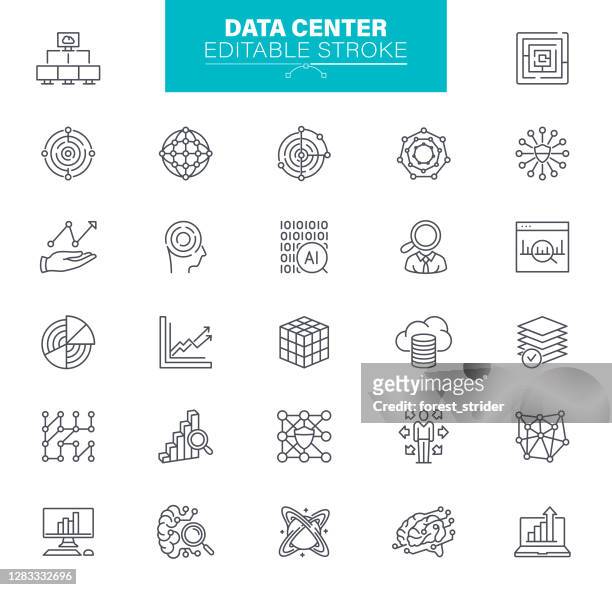 data icons. set contains such icons as data, infographic, big data, cloud computing, machine learning, security system - artificial neural network stock illustrations