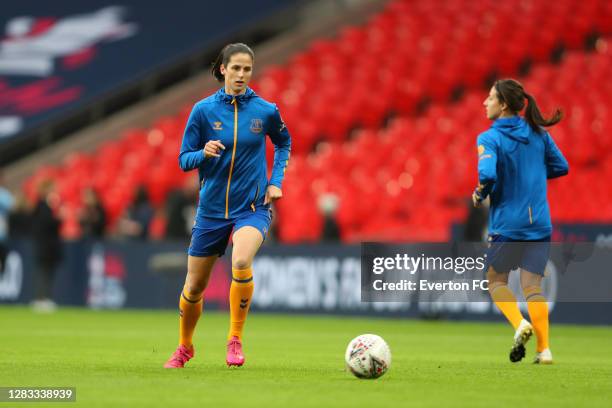 Abbey-Leigh Stringer of Everton warms up prior to the Vitality Women's FA Cup Final match between Everton Women and Manchester City Women at Wembley...