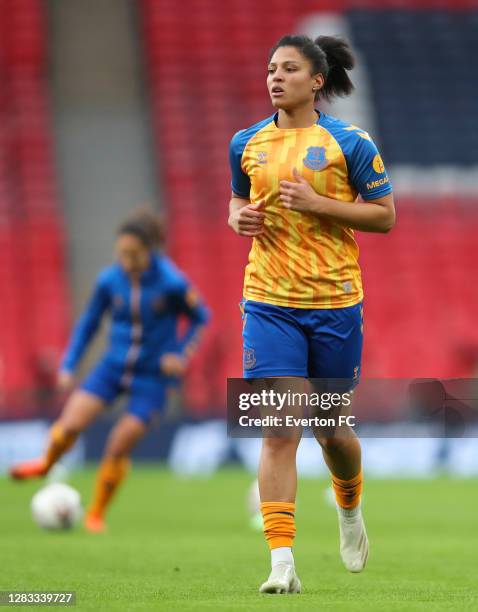 Valerie Gauvin of Everton warms up prior to the Vitality Women's FA Cup Final match between Everton Women and Manchester City Women at Wembley...