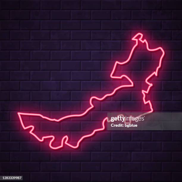 inner mongolia map - glowing neon sign on brick wall background - inner mongolia stock illustrations