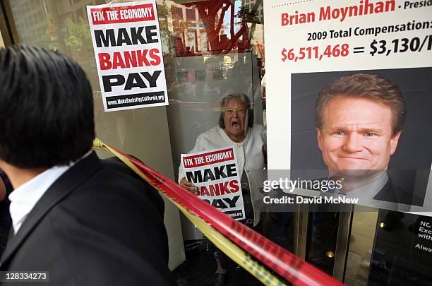 Year-old protester Julia Botello and other protesters occupy the lobby of a Bank of America on October 6, 2011 in Los Angeles, California. The...