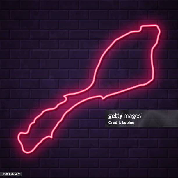 jan mayen map - glowing neon sign on brick wall background - led light wall stock illustrations