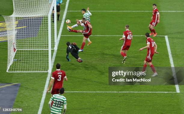 Mohamed Elyounoussi of Celtic scores his sides second goal during the William Hill Scottish Cup second semi-final match between Celtic and Aberdeen...