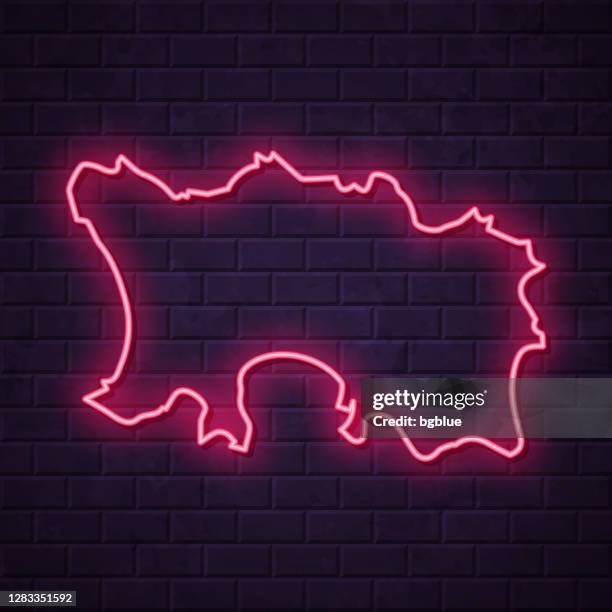 jersey map - glowing neon sign on brick wall background - sea channel stock illustrations