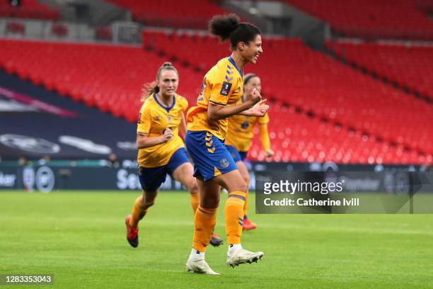 Valerie Gauvin of Everton celebrates after scoring her team's first goal during the Vitality Women's FA Cup Final match between Everton Women and...
