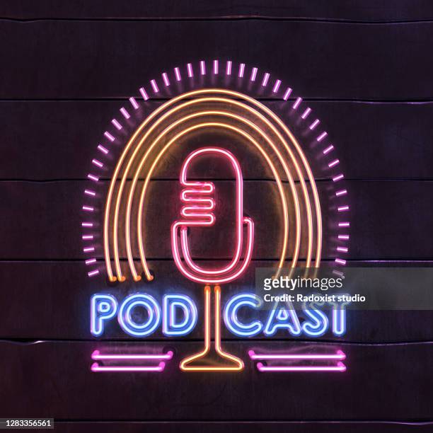 realistic neon sign text - podcast - podcast stock-fotos und bilder