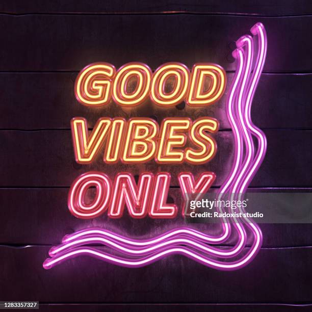 Realistic neon sign text - good vibes only