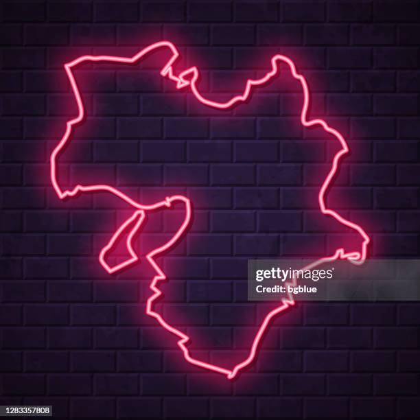 kansai map - glowing neon sign on brick wall background - japan billboard stock illustrations