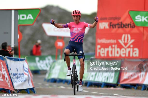 Arrival / Hugh Carthy of The United Kingdom and Team EF Pro Cycling / Celebration / during the 75th Tour of Spain 2020, Stage 12 a 109,4km stage from...