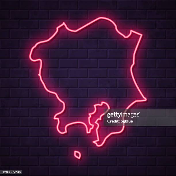 kanto map - glowing neon sign on brick wall background - japan billboard stock illustrations