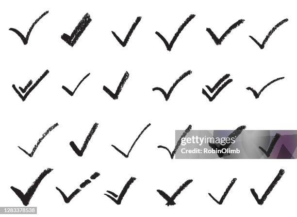 ilustrações de stock, clip art, desenhos animados e ícones de black hand drawn checkmarks - desenho a lápis de cera