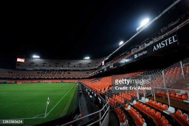 General view inside the stadium prior to the La Liga Santander match between Valencia CF and Getafe CF at Estadio Mestalla on November 01, 2020 in...