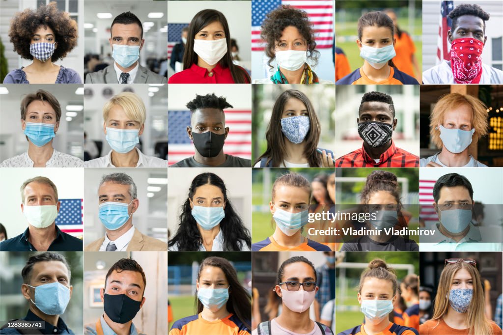 People of All Ages and Ethnicities wearing protective face masks