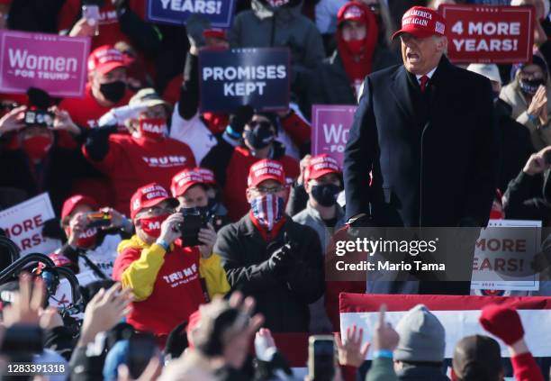 President Donald Trump arrives at a campaign rally at Dubuque Regional Airport on November 1, 2020 in Dubuque, Iowa. With two days to go before...