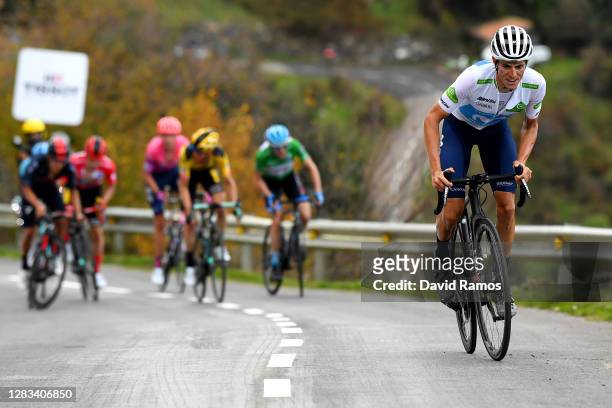 Enric Mas Nicolau of Spain and Movistar Team White Best Young Jersey / Daniel Martin of Ireland and Team Israel Start-Up Nation Green Points Jersey /...