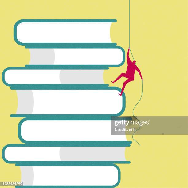 a businessman is climbing on the books. - floating paper stock illustrations