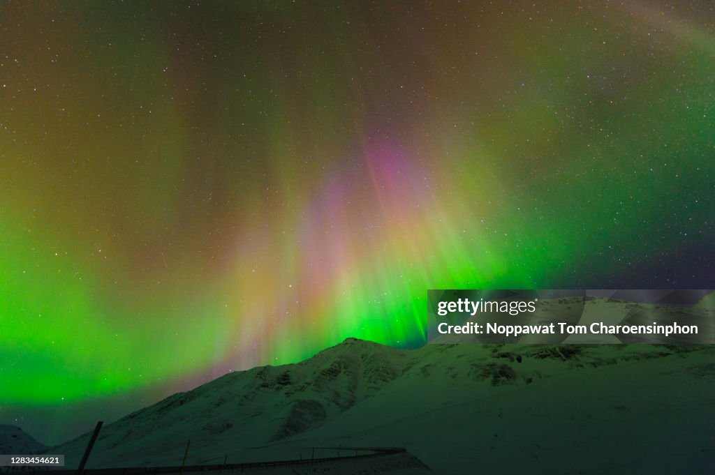 Aurora Borealis above mountain